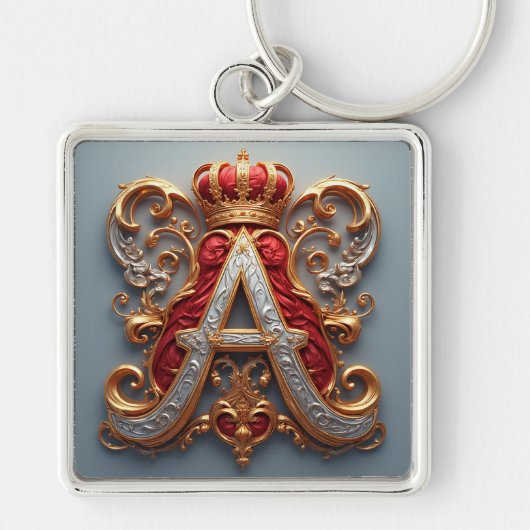 Majestueuze versierde letter A met kroon Sleutelhanger (Voorkant)