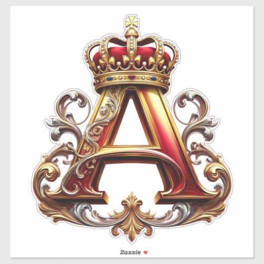 Majestueuze versierde letter A met kroon Sticker (Vel)