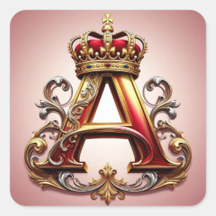 Majestueuze Versierde Letter A met Kroon Vierkante Sticker