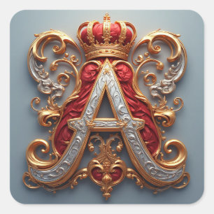 Majestueuze Versierde Letter A met Kroon Vierkante Sticker
