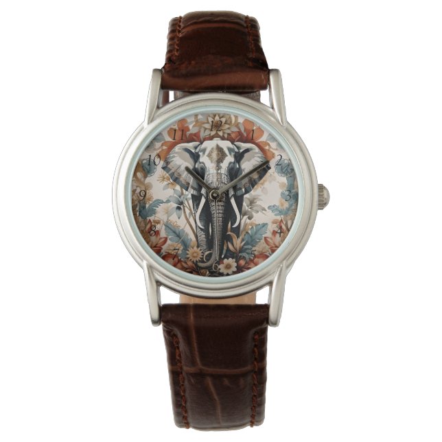Majestueuze versierde olifant wilde dieren horloge (Voorkant)