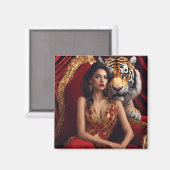 Majestueuze vrouw met tijger | Luxe Kracht Muur A Magneet (Voorkant / Achterkant)