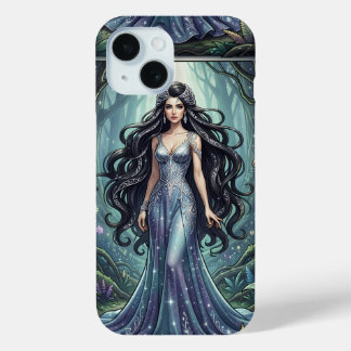 Majestueuze vrouw met zilveren jurk iPhone 15 case