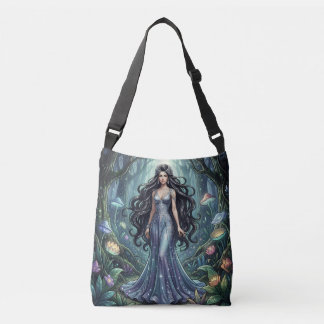 Majestueuze vrouw met zilveren jurk crossbody tas