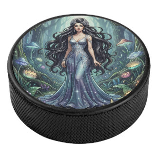 Majestueuze vrouw met zilveren jurk hockey puck