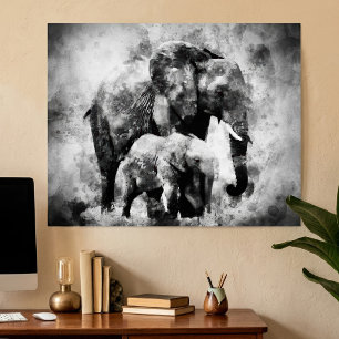 Majestueuze vrouwelijke Afrikaanse olifant met kal Poster