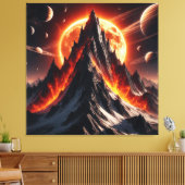 Majestueuze Vuurberg in een Hemelse Ruimte Canvas Afdruk (Insitu (Woonkamer))