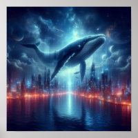 Majestueuze Walvis Boven Stedelijke Silhouet Onder
