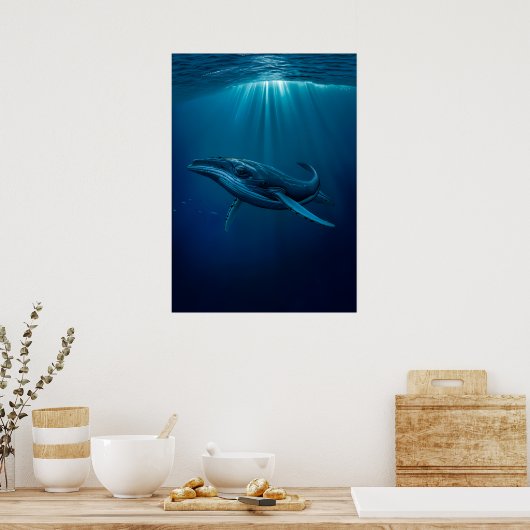 Majestueuze walvis in het Deep Blue Zee Poster (Keuken)
