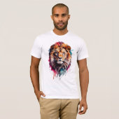Majestueuze Waterverf Splash Art Lion Bold T-shirt (Voorkant volledig)
