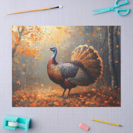 Majestueuze wilde kalkoen in het herfstbos tissuepapier (Craft)