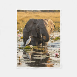 Majestueuze Wilde Olifant Met Jongen Bij Water Vli Fleece Deken