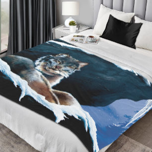 Majestueuze Winter Lynx Rustend op Besneeuwde Berg Fleece Deken