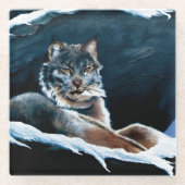 Majestueuze Winter Lynx Rustend op Besneeuwde Berg Glazen Onderzetter (Voorkant)