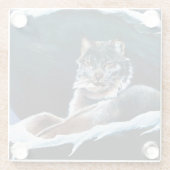 Majestueuze Winter Lynx Rustend op Besneeuwde Berg Glazen Onderzetter (Achterkant)