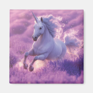 Majestueuze Witte Eenhoorn Draaft Door Lavendel Magneet