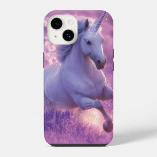 Majestueuze witte eenhoorn galopperend door lavend iPhone 14 hoesje