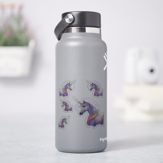 Majestueuze witte eenhoorn met heldere regenboogma sticker (HydroFlask)