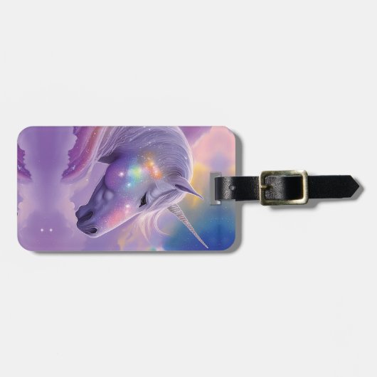 Majestueuze witte eenhoorn regenboog glitter spran bagagelabel (Voorkant horizontaal)