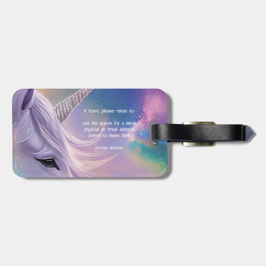 Majestueuze witte eenhoorn regenboog glitter spran bagagelabel (Achterkant horizontaal)