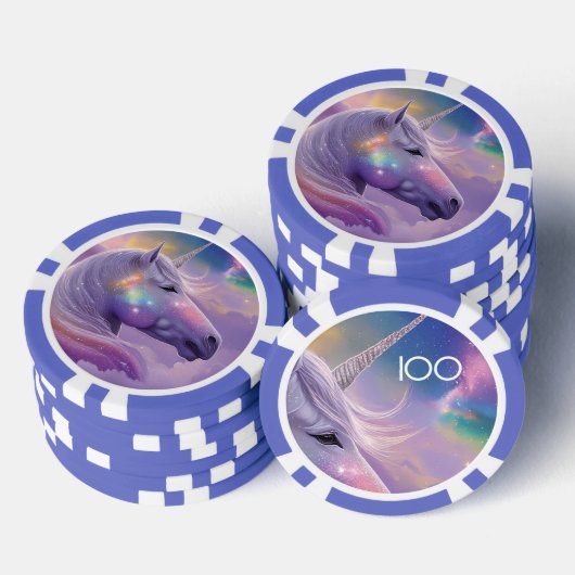 Majestueuze witte eenhoorn regenboog glitter spran poker chips (Opstapeling)