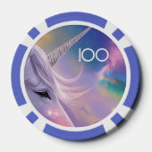 Majestueuze witte eenhoorn regenboog glitter spran poker chips (Achterkant)