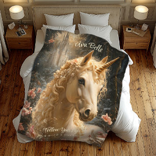 Majestueuze Witte Eenhoorn Winter Fantasy Snowy Fo Fleece Deken