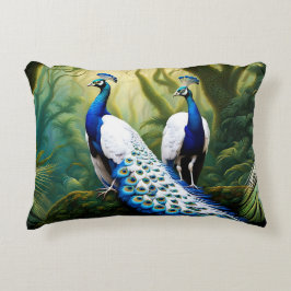 Majestueuze witte en blauwe pauw in bos accent kussen