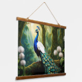 Majestueuze witte en blauwe pauw in bos hangend wandkleed (Gebogen)