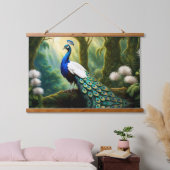 Majestueuze witte en blauwe pauw in bos hangend wandkleed (Slaapkamer)