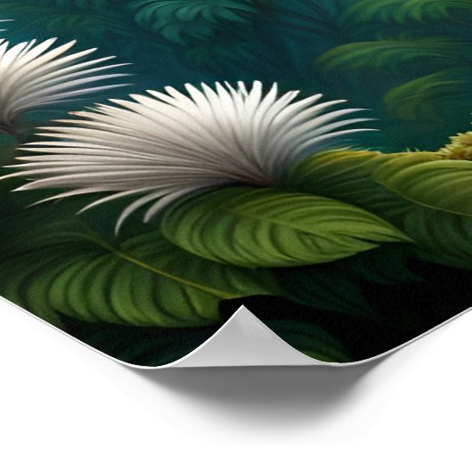 Majestueuze witte en blauwe pauw in bos poster (Hoek)