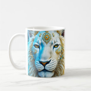 Majestueuze witte en gouden leeuw gepersonaliseerd koffiemok