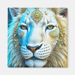 Majestueuze witte en gouden leeuw magneet