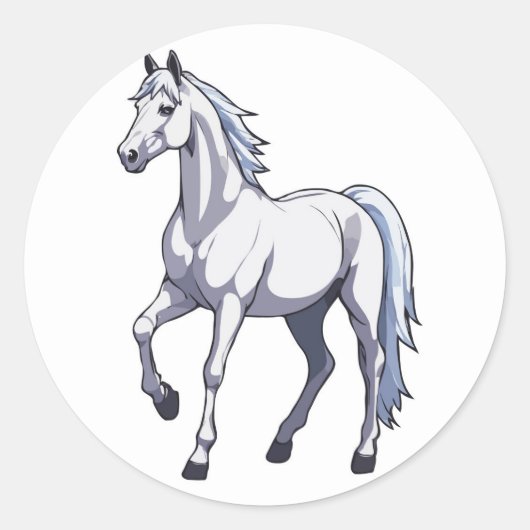 Majestueuze witte hengst - sierlijk paard ronde sticker (Voorkant)