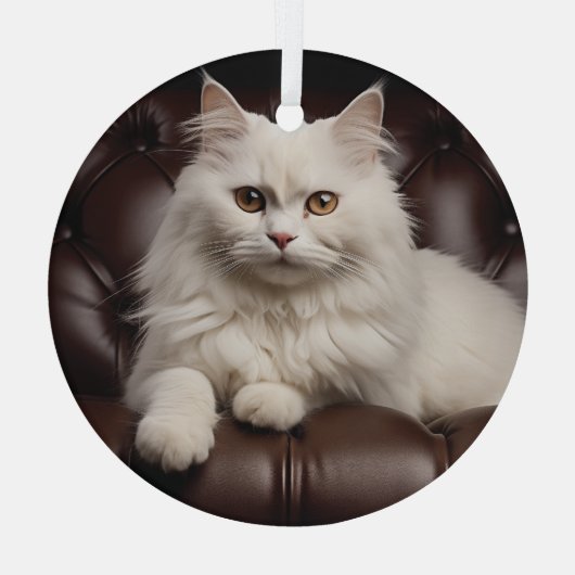 Majestueuze witte kat glas ornament (Achterkant)