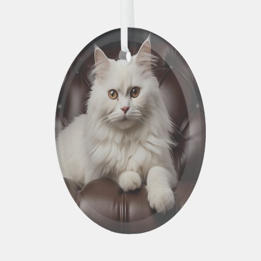 Majestueuze witte kat glas ornament (Voorkant links)