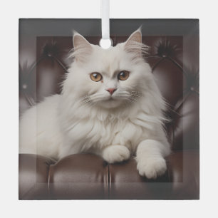 Majestueuze witte kat glas ornament