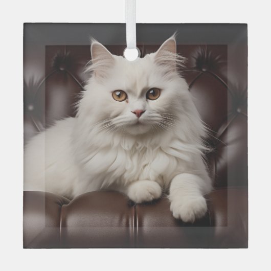 Majestueuze witte kat glas ornament (Voorkant)