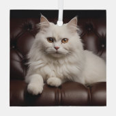 Majestueuze witte kat glas ornament (Achterkant)