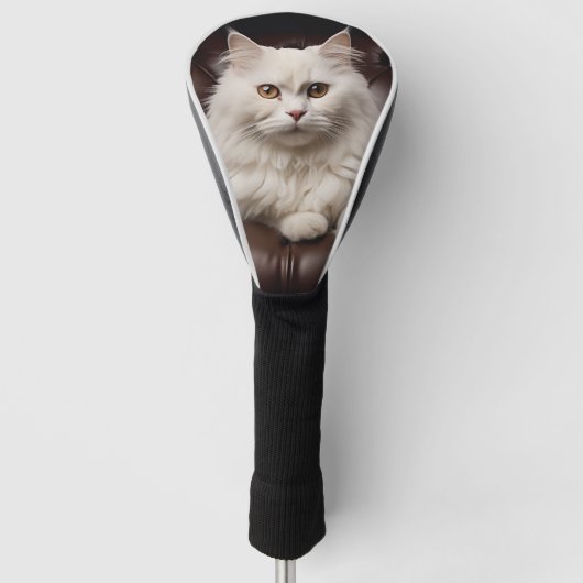 Majestueuze witte kat golfheadcover (Voorkant)