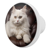 Majestueuze witte kat keramische knop (Rechts)