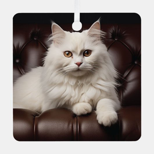 Majestueuze witte kat metalen ornament (Voorkant)
