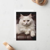 Majestueuze witte kat notitiekaartje (Voorkant / Achterkant in situ)