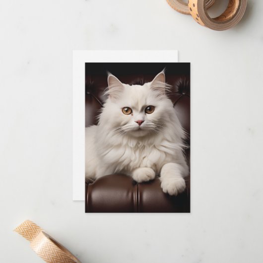 Majestueuze witte kat notitiekaartje (Voorkant / Achterkant in situ)