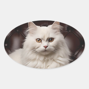 Majestueuze witte kat ovale sticker