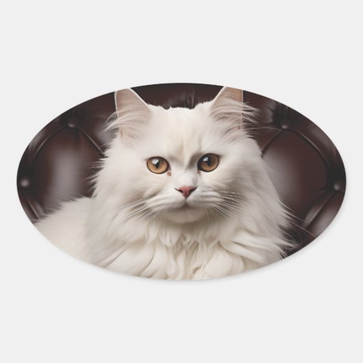 Majestueuze witte kat ovale sticker (Voorkant)