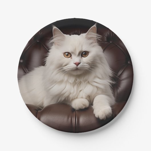 Majestueuze witte kat papieren bordje (Voorkant)
