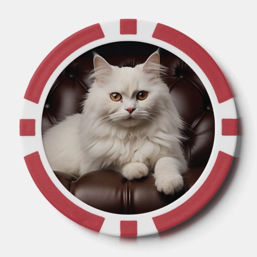 Majestueuze witte kat poker chips (Voorkant)