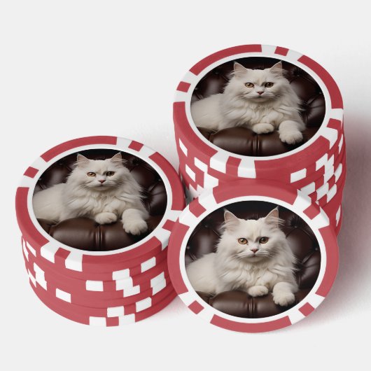 Majestueuze witte kat poker chips (Opstapeling)
