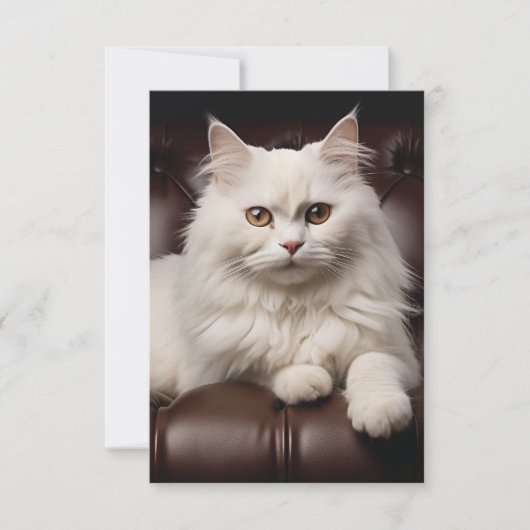 Majestueuze witte kat save the date (Voorkant)